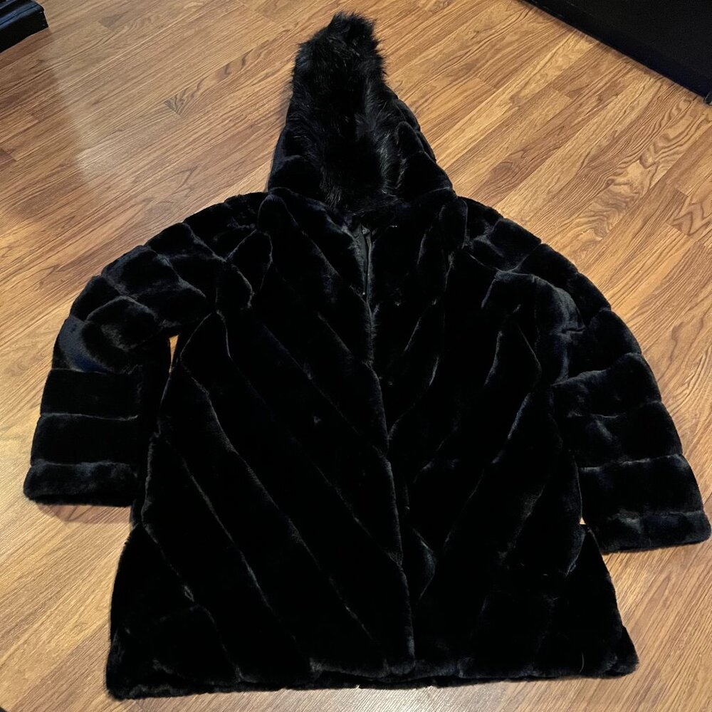 Calvin Klein XXL black faux fur hooded jacket